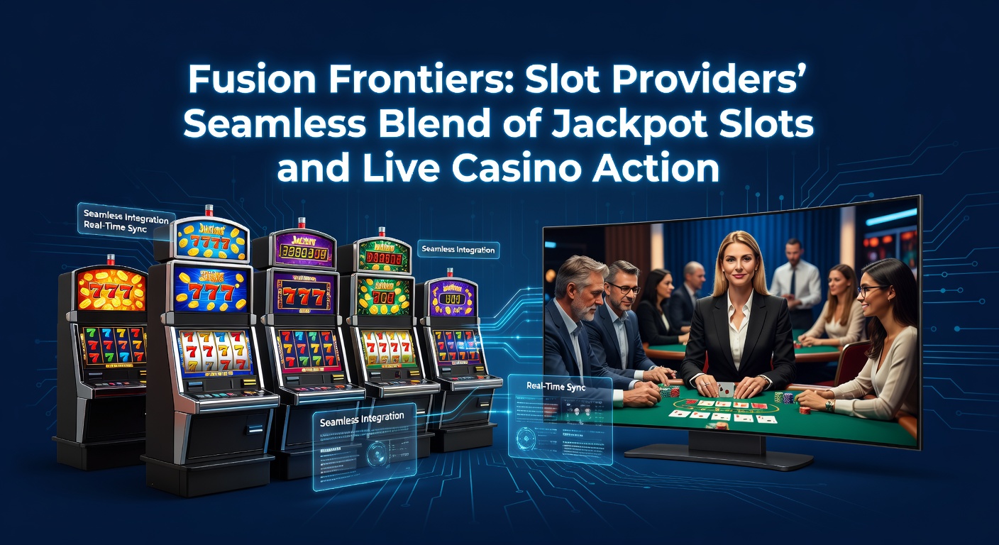 Dynamic interface showing jackpot slot reels merging with live dealer blackjack table, highlighting seamless gameplay fusion