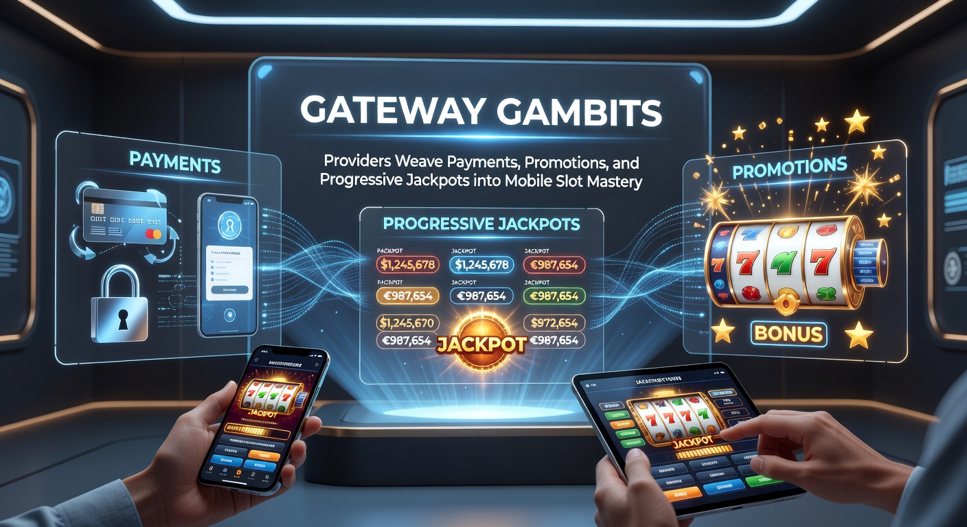 Vibrant mobile slot interface showing payment gateway integration, promotional banners, and a glowing progressive jackpot counter