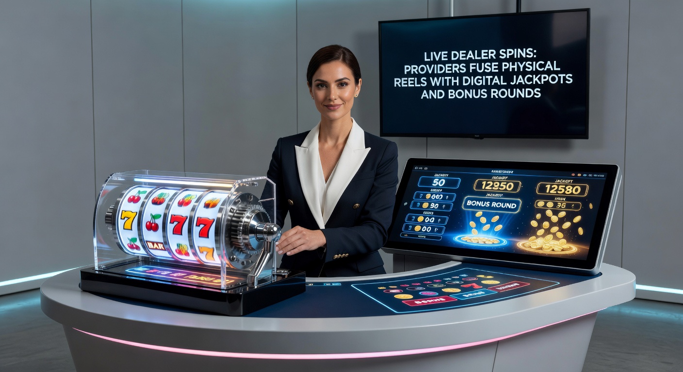 Close-up of a dealer's hands guiding a massive physical slot wheel towards a jackpot segment, with digital bonus meters ticking upward on the broadcast overlay