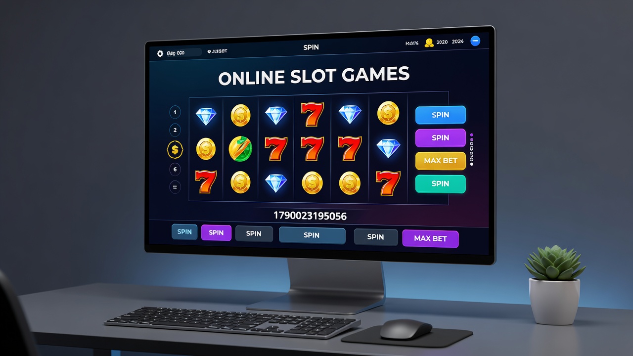 Diverse group of players engaging with online slot games on various devices in a modern setting