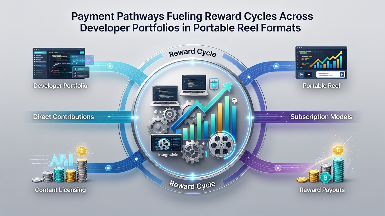 Diagram showing reward cycles across multiple developer portfolios in mobile formats