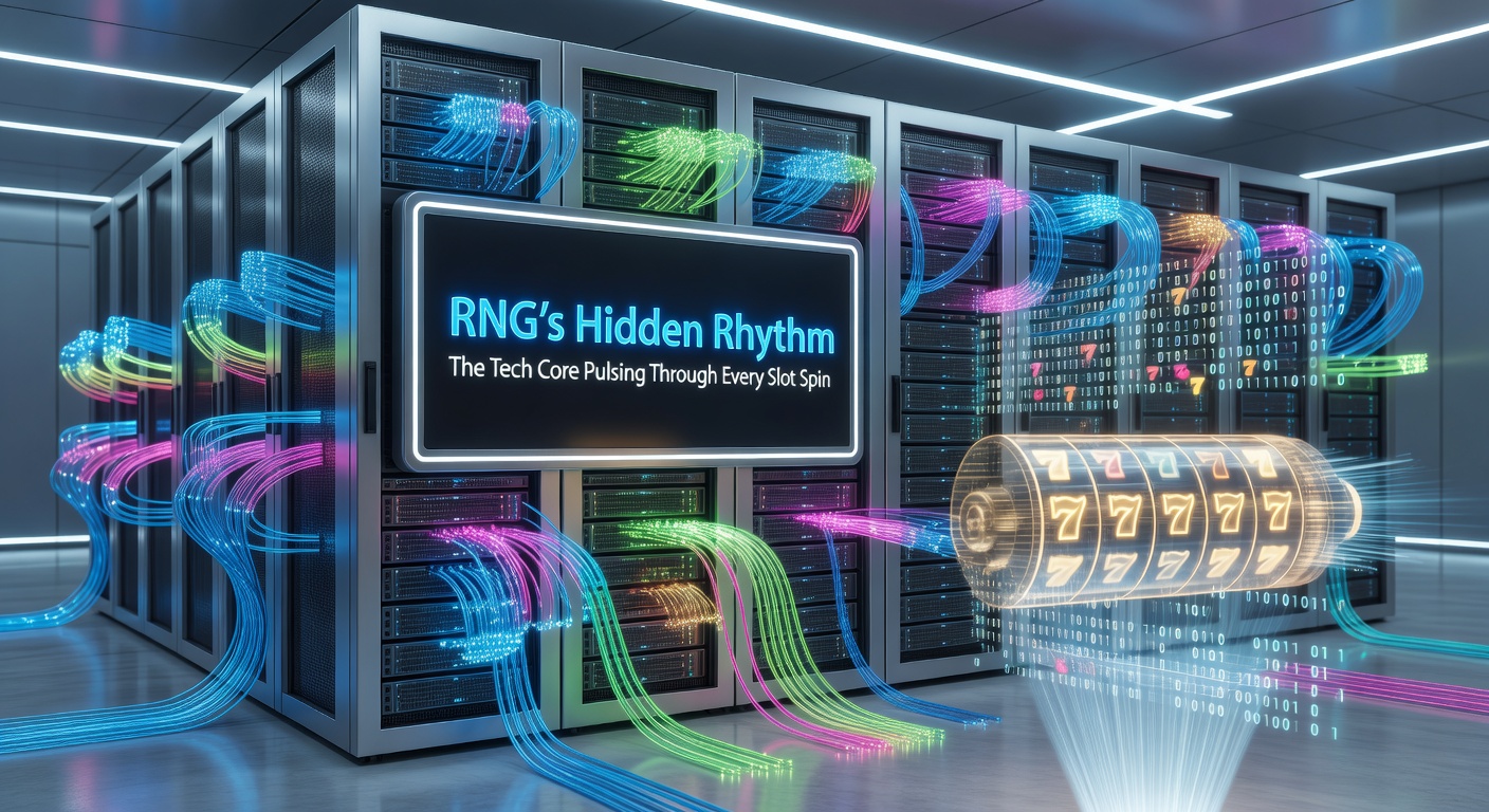 Infographic breaking down RNG workflow in slot games, showing seed input, number generation, reel mapping, and outcome display with probability charts