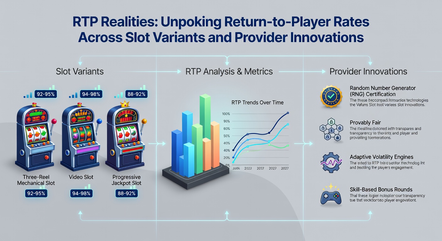 Graph comparing RTP rates across video slots, progressives, and Megaways variants with provider logos, showing peaks and averages