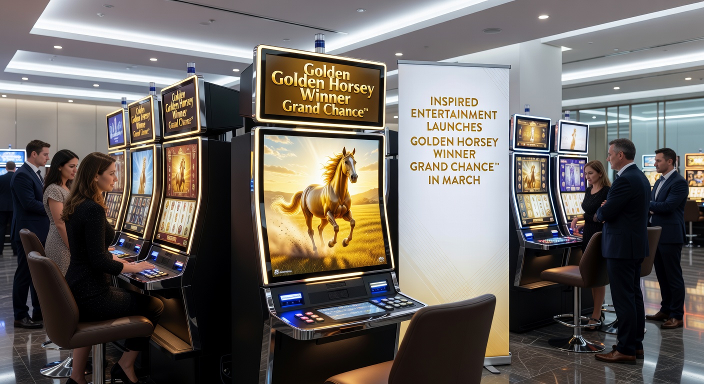 Dynamic screenshot of Golden Horsey Winner Grand Chance™ gameplay, showcasing spinning reels with golden horses, bonus rounds, and grand chance jackpot symbols